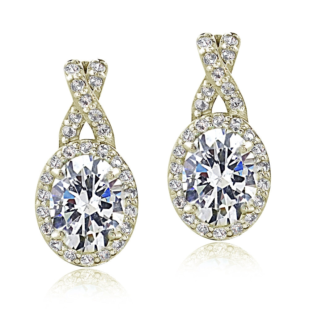 Yellow Gold Flashed Sterling Silver 5ct TGW Cubic Zirconia Oval and X Drop Earrings-2