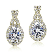 Yellow Gold Flashed Sterling Silver 5ct TGW Cubic Zirconia Oval and X Drop Earrings