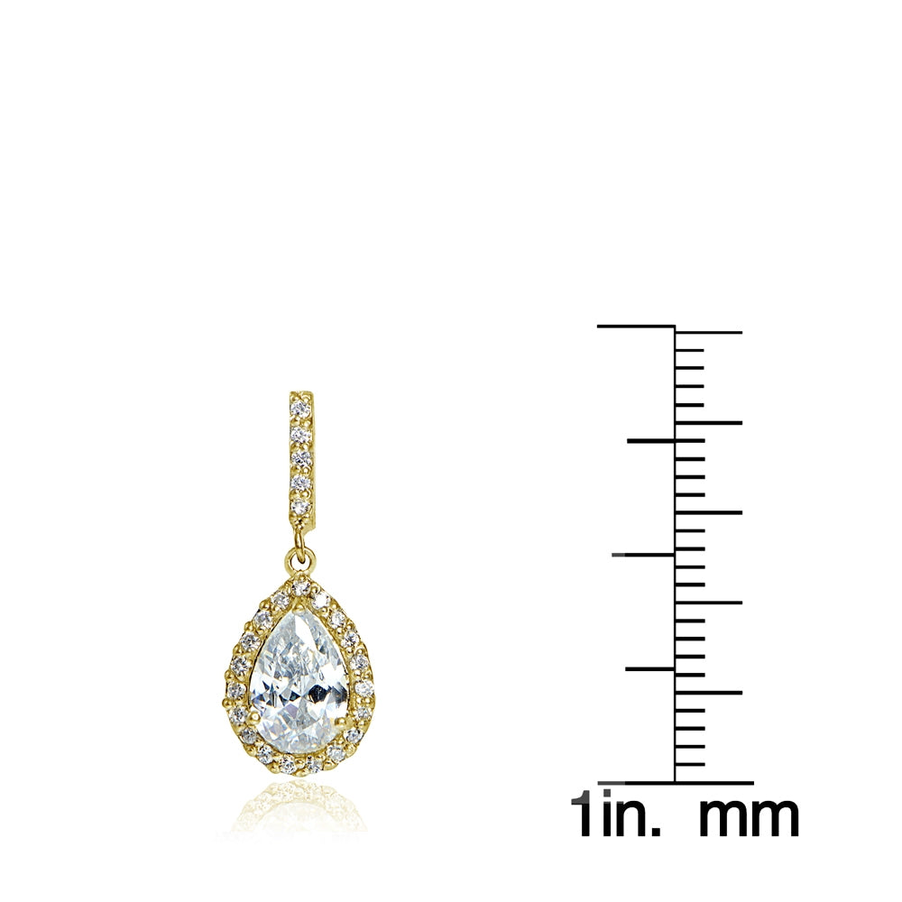 Yellow Gold Flashed Sterling Silver Cubic Zirconia Teardrop Dangle Earrings-3
