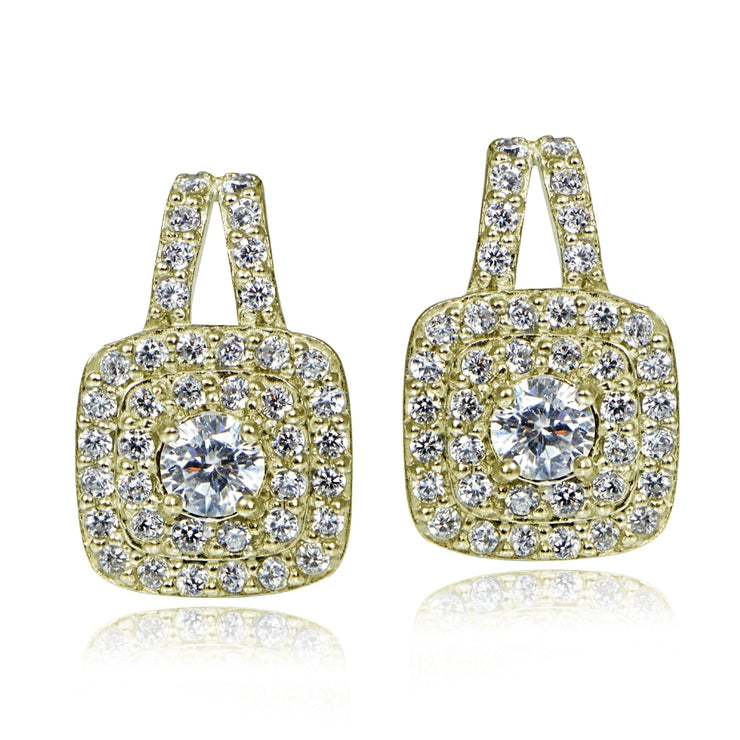 18K Gold over Sterling Silver Cubic Zirconia Square Leverback Earrings