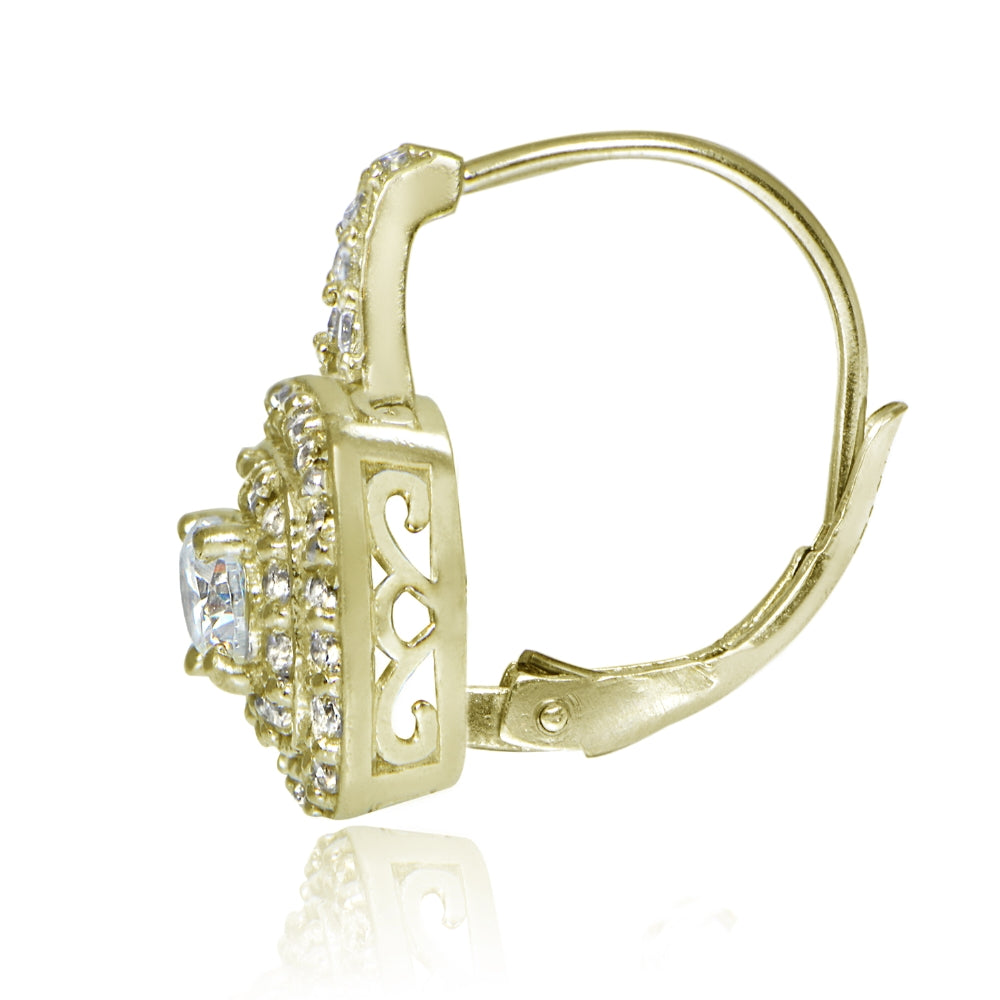 18K Gold over Sterling Silver Cubic Zirconia Square Leverback Earrings-2