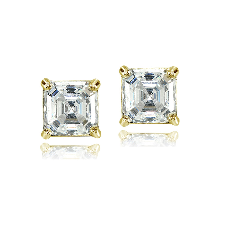 Yellow Gold Flashed Sterling Silver Asscher-Cut 6mm Stud Earrings Made with Swarovski Zirconia