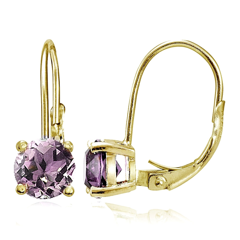 Yellow Gold Flashed Sterling Silver Created Alexandrite 6mm Round Leverback Earrings