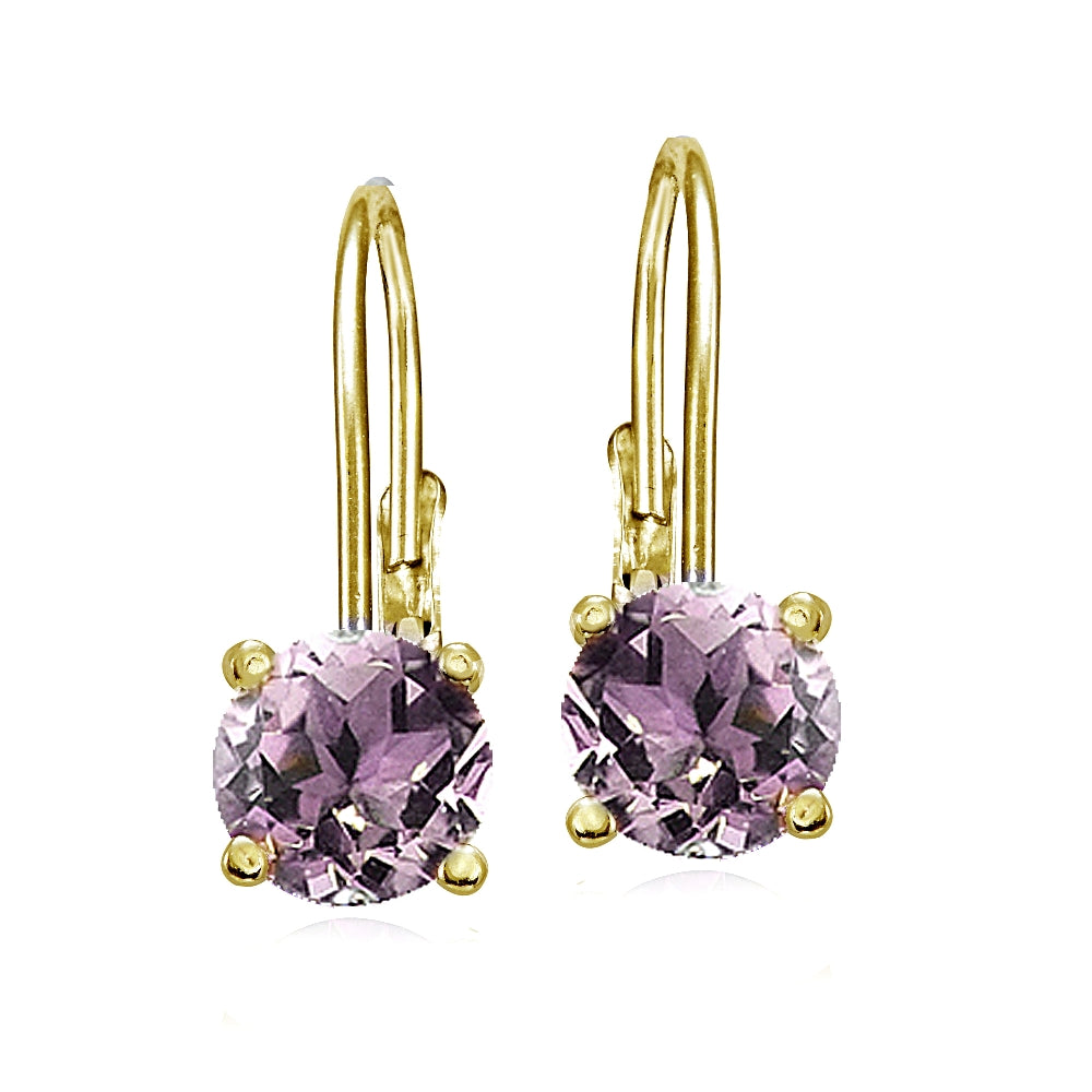 Yellow Gold Flashed Sterling Silver Created Alexandrite 6mm Round Leverback Earrings-2