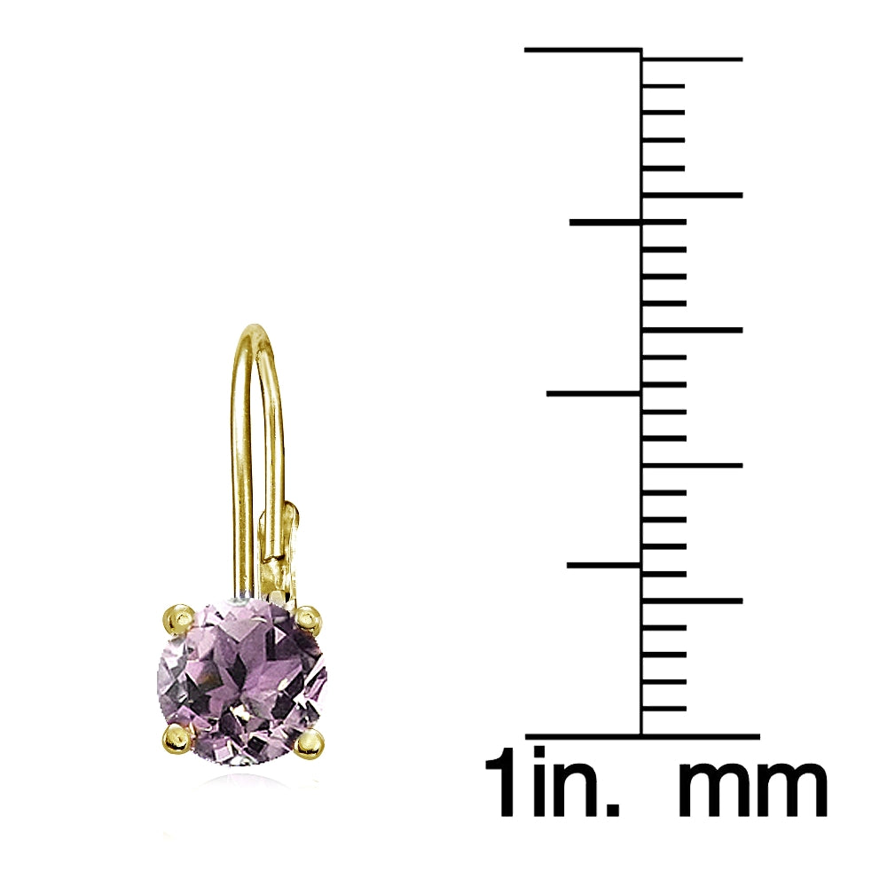 Yellow Gold Flashed Sterling Silver Created Alexandrite 6mm Round Leverback Earrings-3