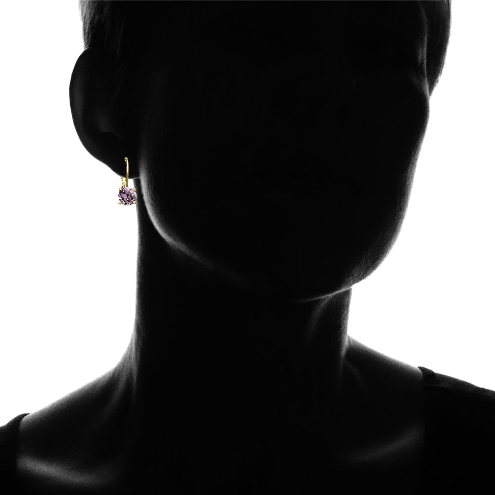 Yellow Gold Flashed Sterling Silver Created Alexandrite 6mm Round Leverback Earrings-4