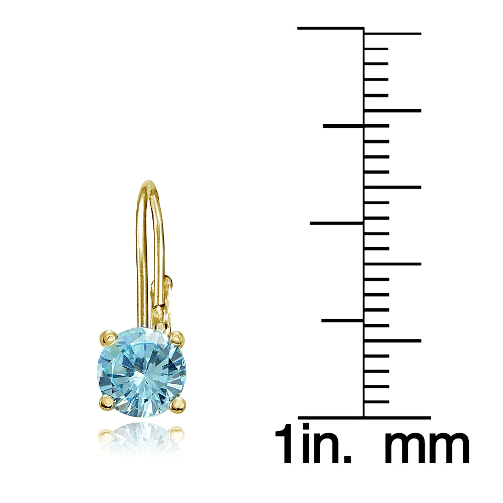 Yellow Gold Flashed Sterling Silver Blue Topaz 6mm Round Leverback Earrings-3