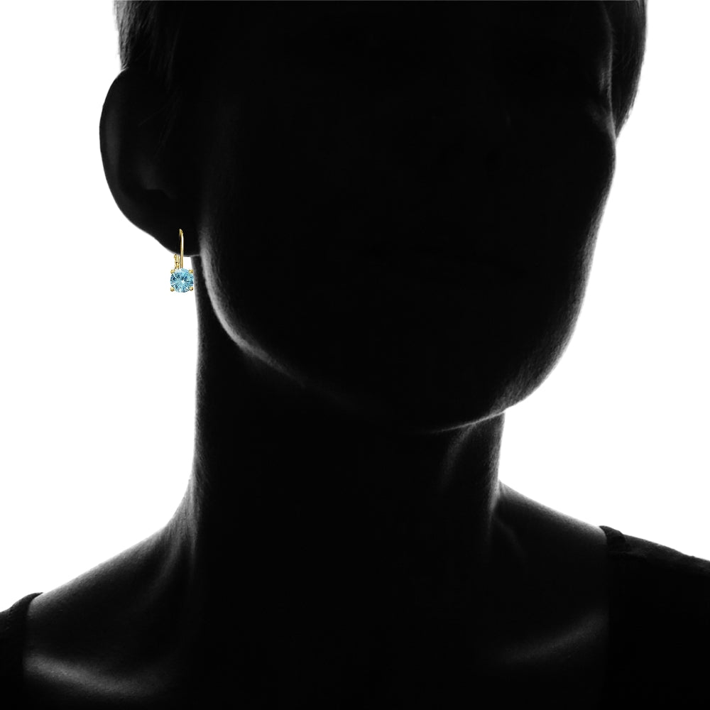 Yellow Gold Flashed Sterling Silver Blue Topaz 6mm Round Leverback Earrings-4