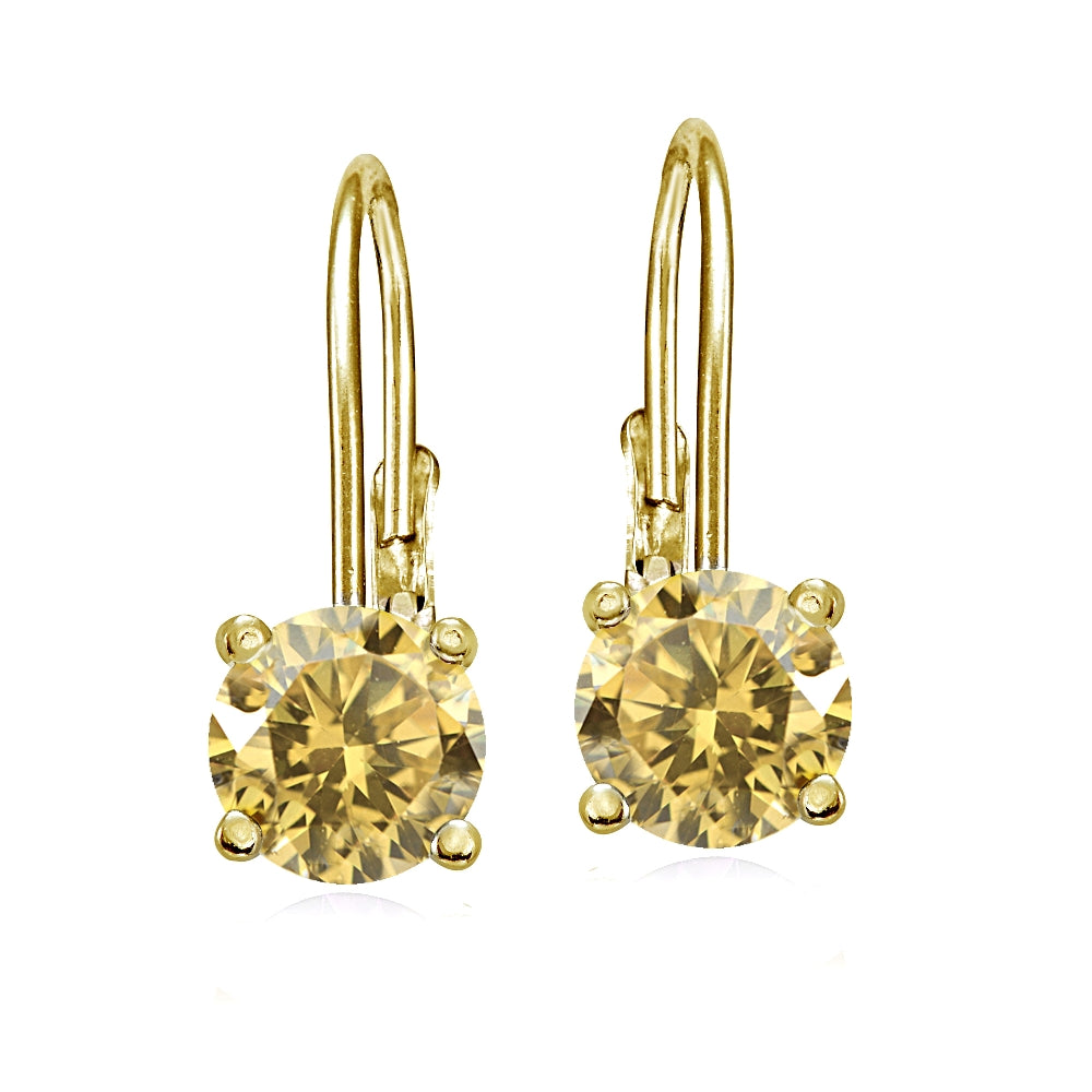 Yellow Gold Flashed Sterling Silver Citrine 6mm Round Leverback Earrings-2