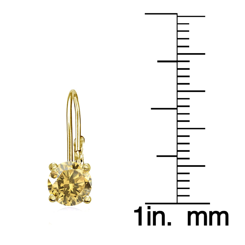 Yellow Gold Flashed Sterling Silver Citrine 6mm Round Leverback Earrings-3