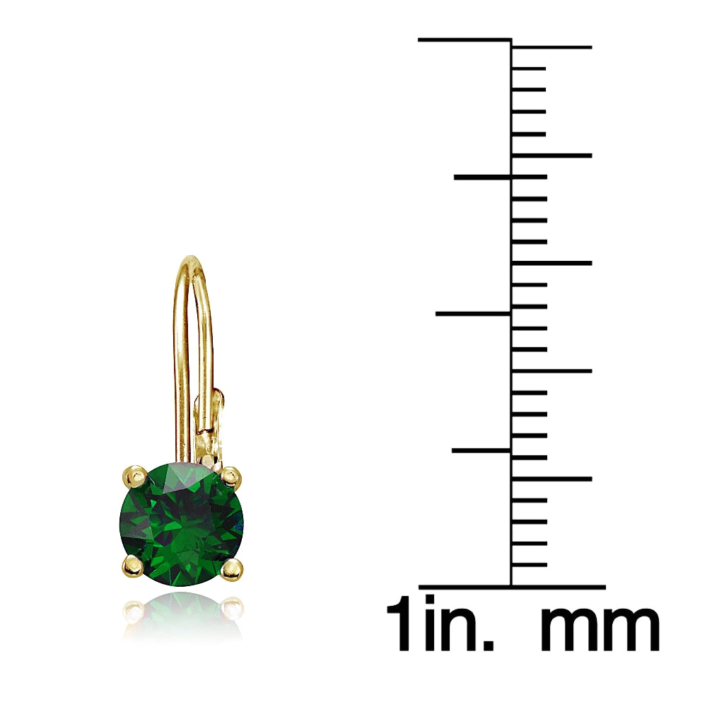 Yellow Gold Flashed Sterling Silver Created Emerald Leverback Earrings-3