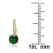 Yellow Gold Flashed Sterling Silver Created Emerald Leverback Earrings