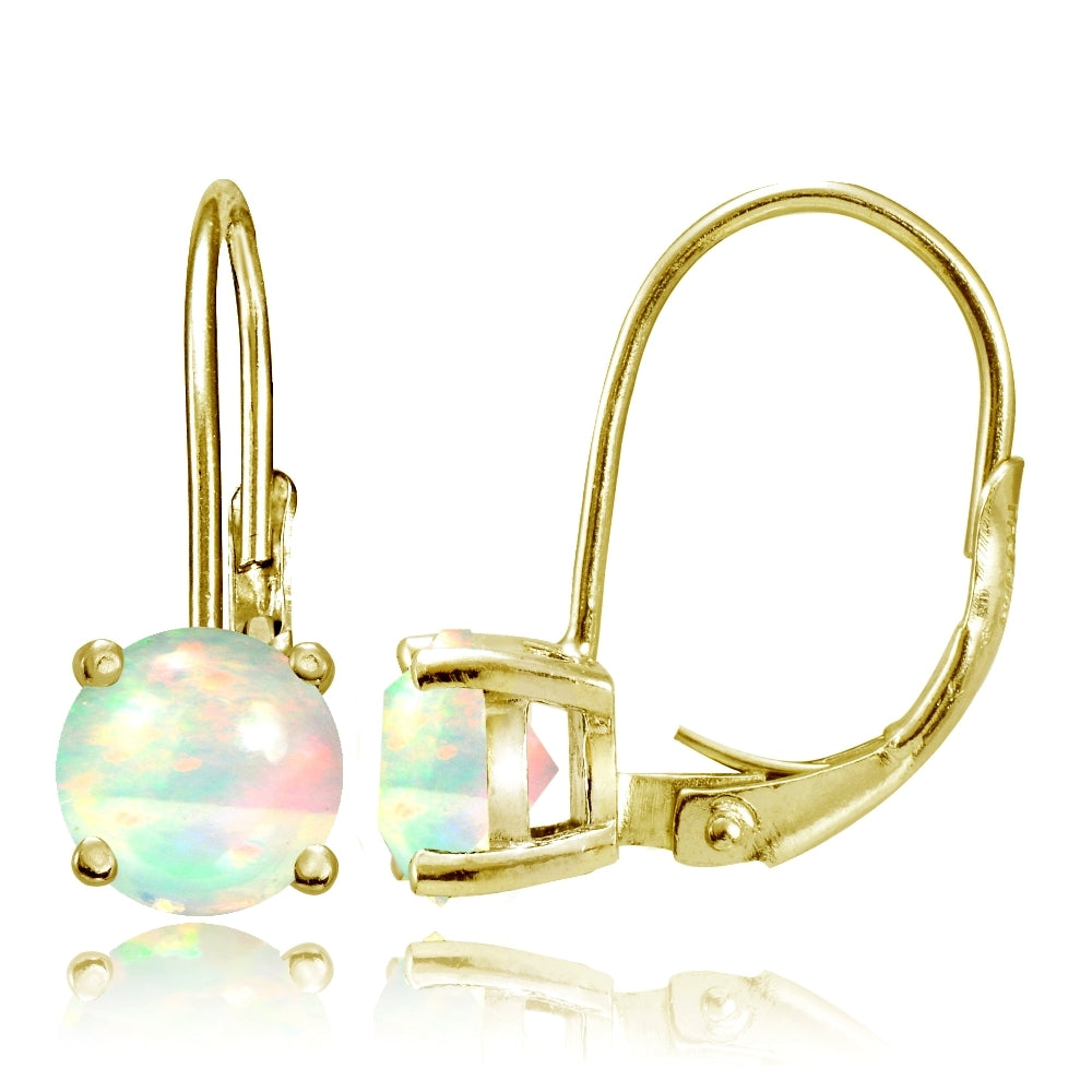 Gold Tone over Sterling Silver 1.1ct Ethiopian Opal 6mm Round Leverback Earrings