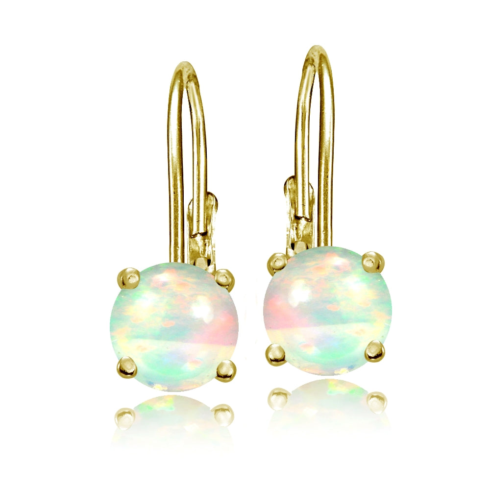 Gold Tone over Sterling Silver 1.1ct Ethiopian Opal 6mm Round Leverback Earrings-2