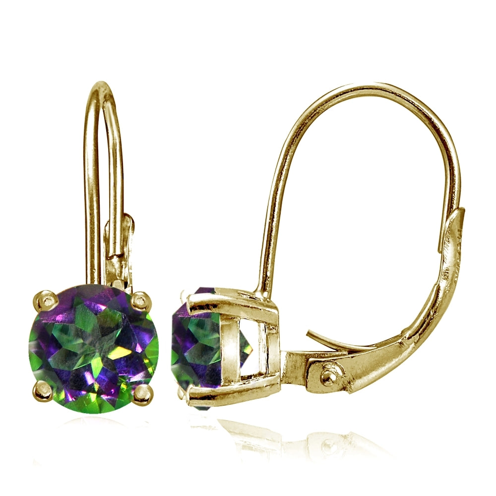 Yellow Gold Flashed Sterling Silver Green Mystic Topaz 6mm Round Leverback Earrings