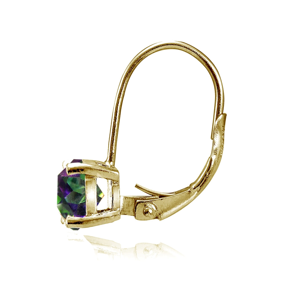 Yellow Gold Flashed Sterling Silver Green Mystic Topaz 6mm Round Leverback Earrings-2