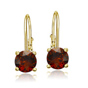 Yellow Gold Flashed Sterling Silver Garnet 6mm Round Leverback Earrings