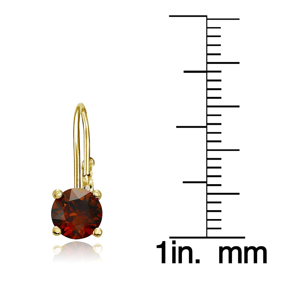 Yellow Gold Flashed Sterling Silver Garnet 6mm Round Leverback Earrings-3