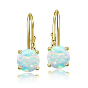 Yellow Gold Flashed Sterling Silver Created Opal 6mm Round Leverback Earrings