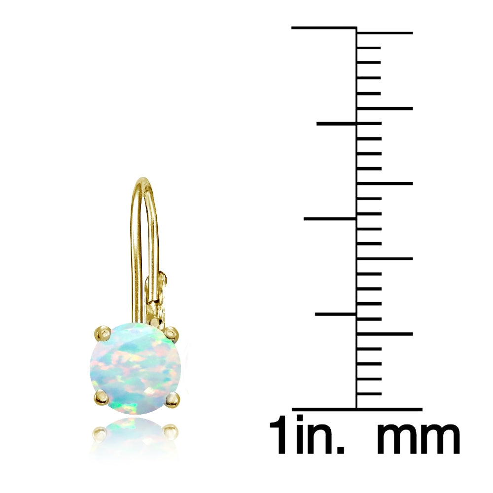 Yellow Gold Flashed Sterling Silver Created Opal 6mm Round Leverback Earrings-3