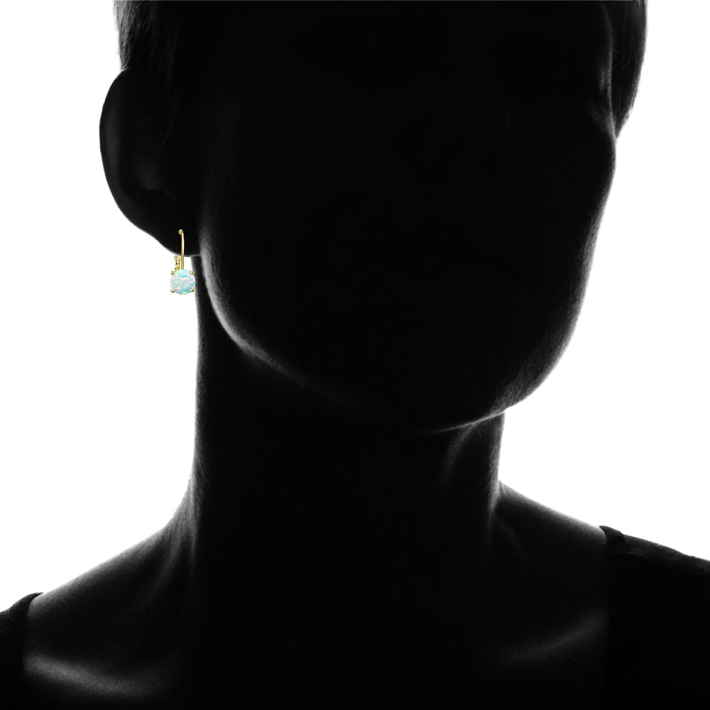 Yellow Gold Flashed Sterling Silver Created Opal 6mm Round Leverback Earrings-4