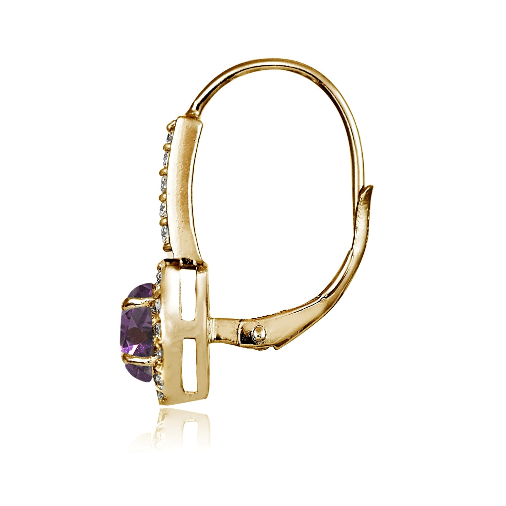 Yellow Gold Flashed Sterling Siver Created Alexandrite and Cubic Zirconia Accents Round Leverback Earrings-2