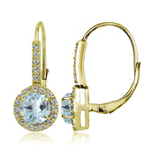 Yellow Gold Flashed Sterling Silver Blue Topaz and Cubic Zirconia Accents Round Leverback Earrings
