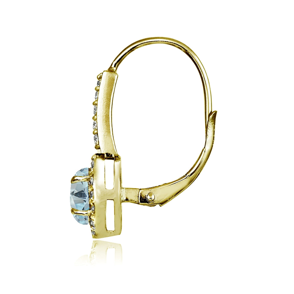 Yellow Gold Flashed Sterling Silver Blue Topaz and Cubic Zirconia Accents Round Leverback Earrings-3