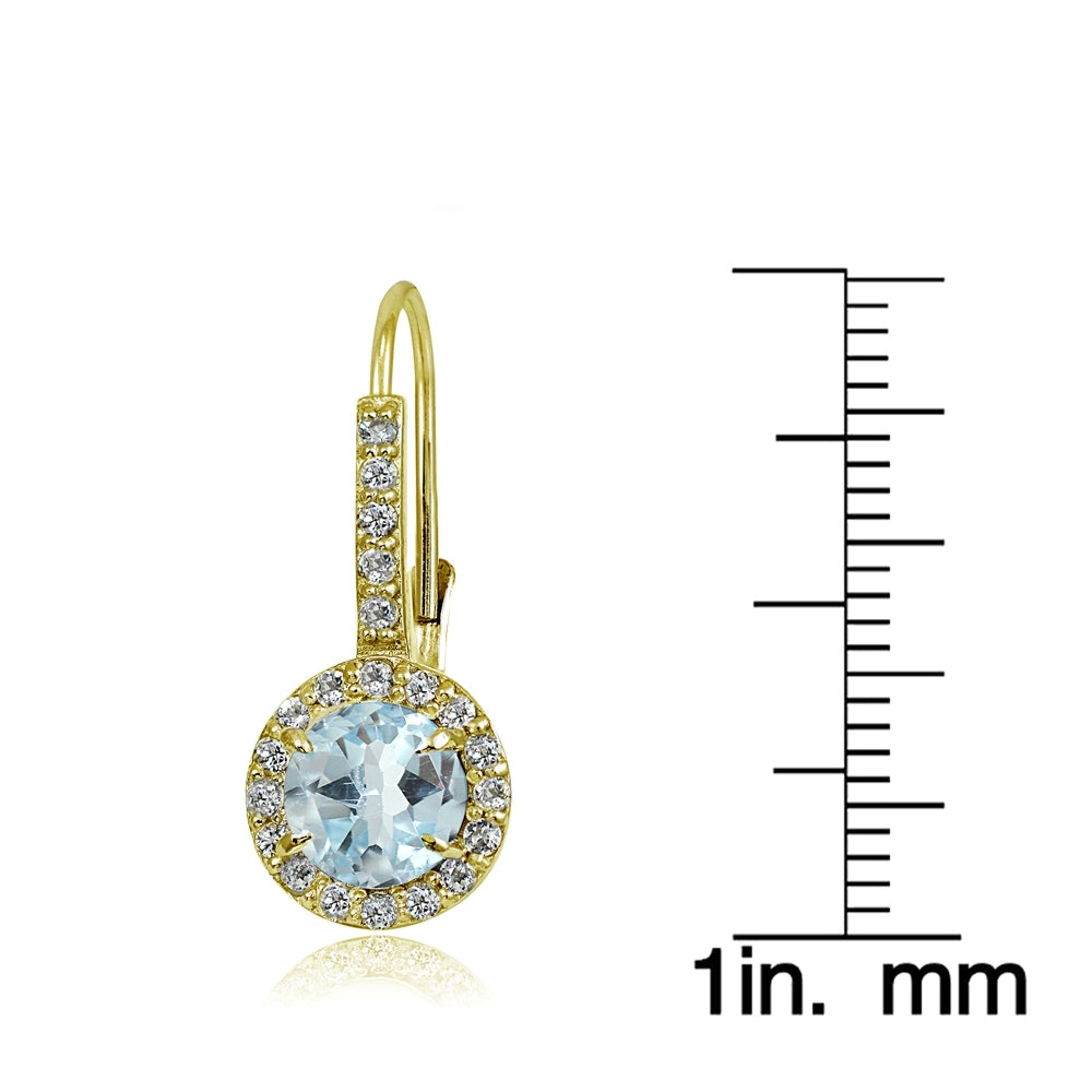 Yellow Gold Flashed Sterling Silver Blue Topaz and Cubic Zirconia Accents Round Leverback Earrings-4