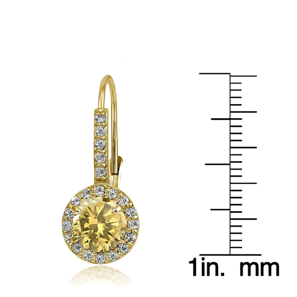Yellow Gold Flashed Sterling Silver Citrine and Cubic Zirconia Accents Round Leverback Earrings-4