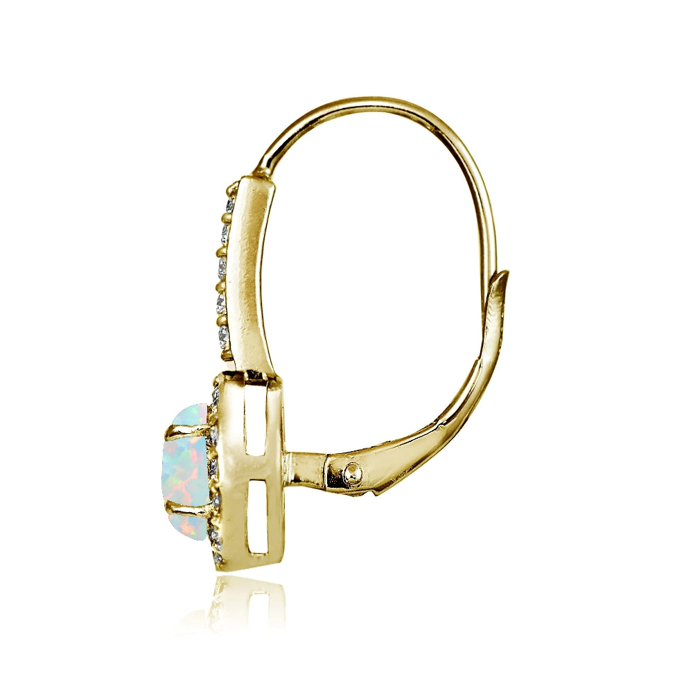 Yellow Gold Flashed Sterling Silver Created White Opal and Cubic Zirconia Accents Round Leverback Earrings-2