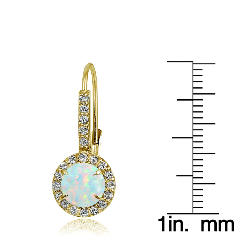 Yellow Gold Flashed Sterling Silver Created White Opal and Cubic Zirconia Accents Round Leverback Earrings-3