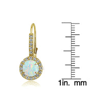 Yellow Gold Flashed Sterling Silver Created White Opal and Cubic Zirconia Accents Round Leverback Earrings