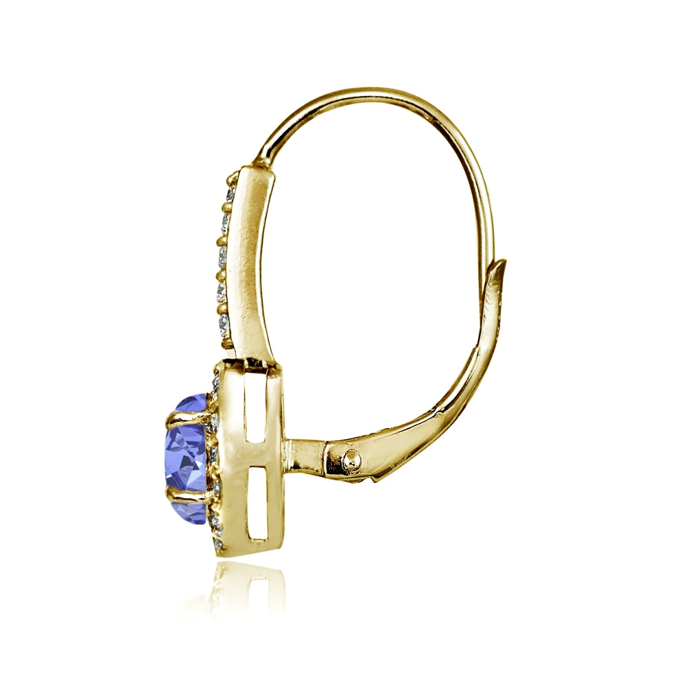 Yellow Gold Flashed Sterling Silver Tanzanite and White Topaz Round Leverback Earrings-2