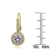 Yellow Gold Flashed Sterling Silver Cubic Zirconia Round Leverback Earrings