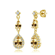 Yellow Gold Flashed Sterling Silver Citrine and White Topaz Fashion Teardrop Dangle Earrings