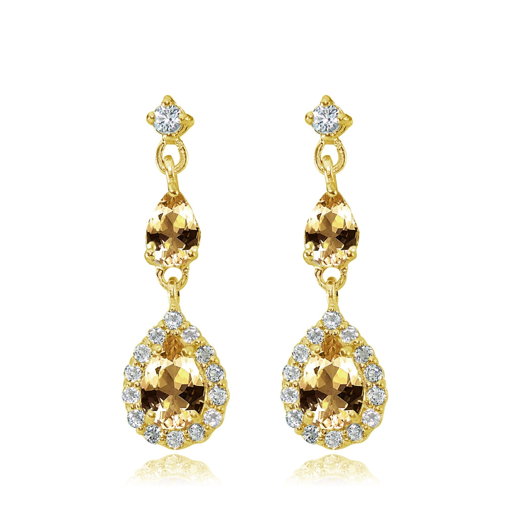 Yellow Gold Flashed Sterling Silver Citrine and White Topaz Fashion Teardrop Dangle Earrings-2