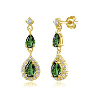 Yellow Gold Flashed Sterling Silver Created Emerald and White Topaz Fashion Teardrop Dangle Earrings