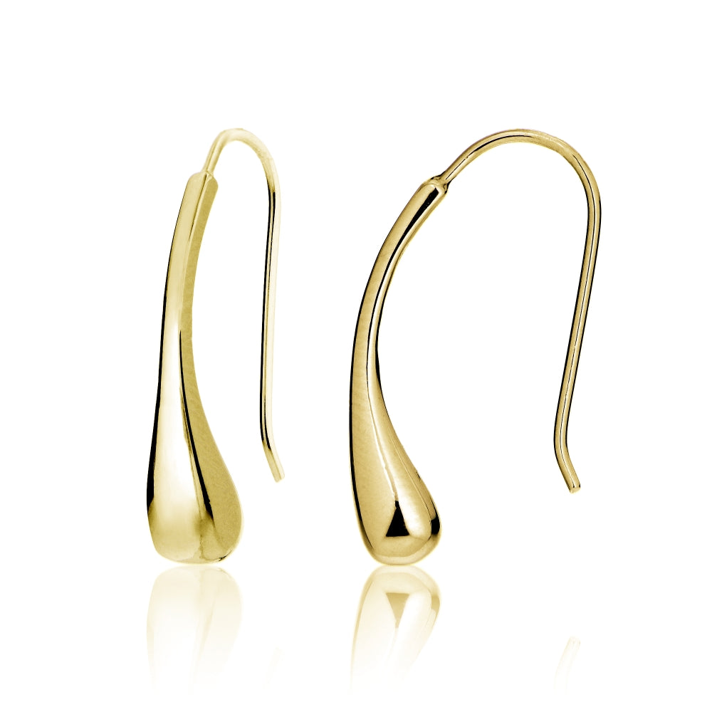 Gold Tone over Sterling Silver Teardrop Polished Hook Earrings-2