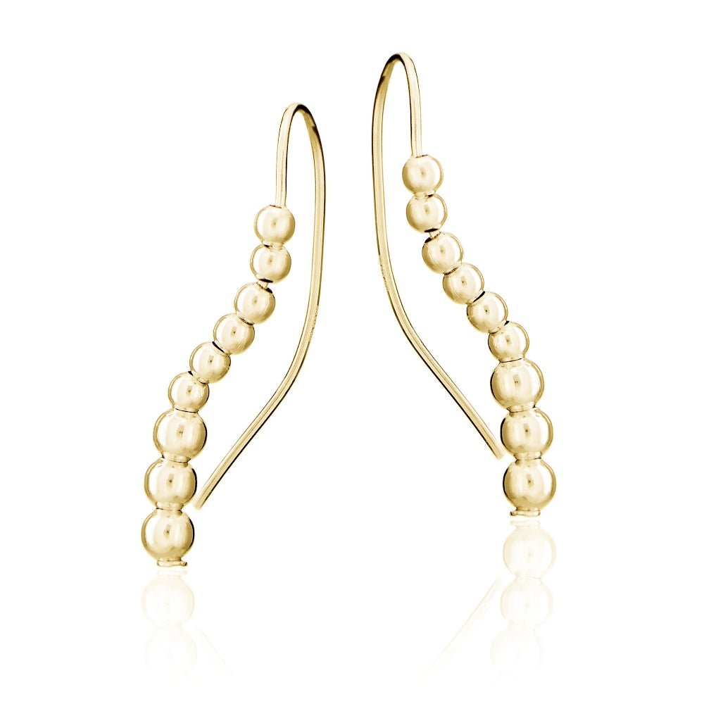 Gold Tone over Sterling Silver Beaded Journey Polished Hook Earrings-2