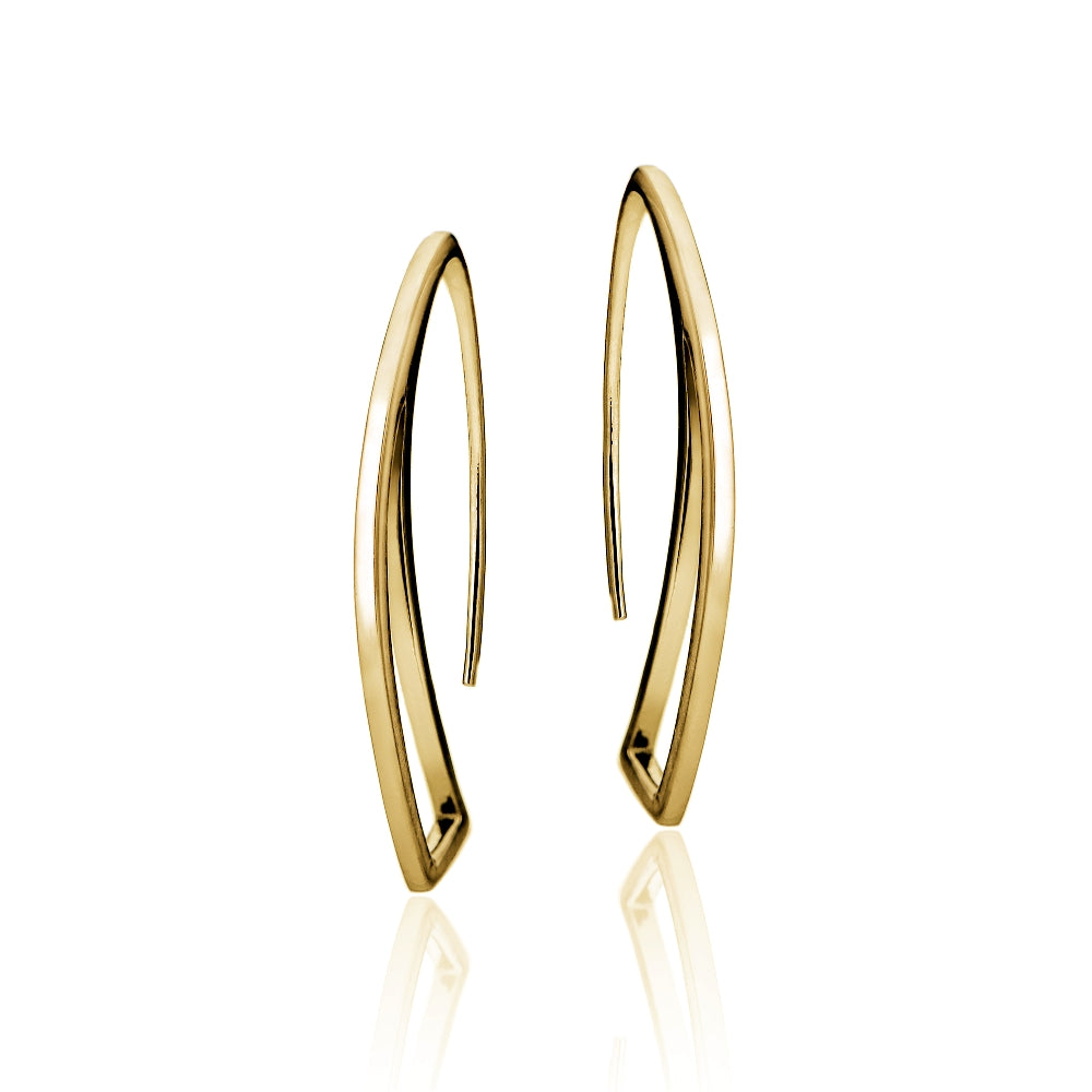 Gold Tone over Sterling Silver Geometric Polished Hook Earrings-2