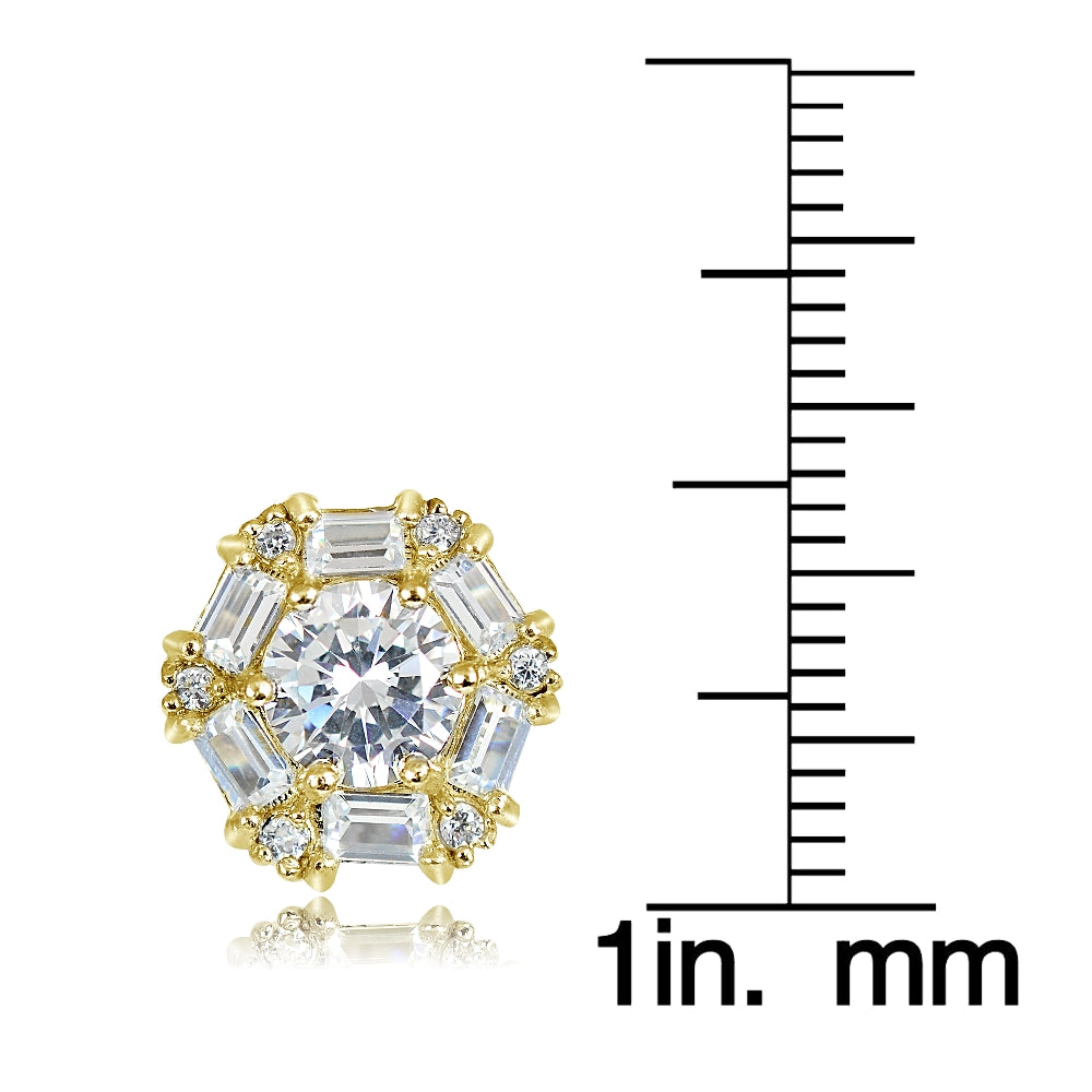 Gold over Sterling Silver 4.38ct Cubic Zicronia Baguette-Cut Flower Stud Earring-2