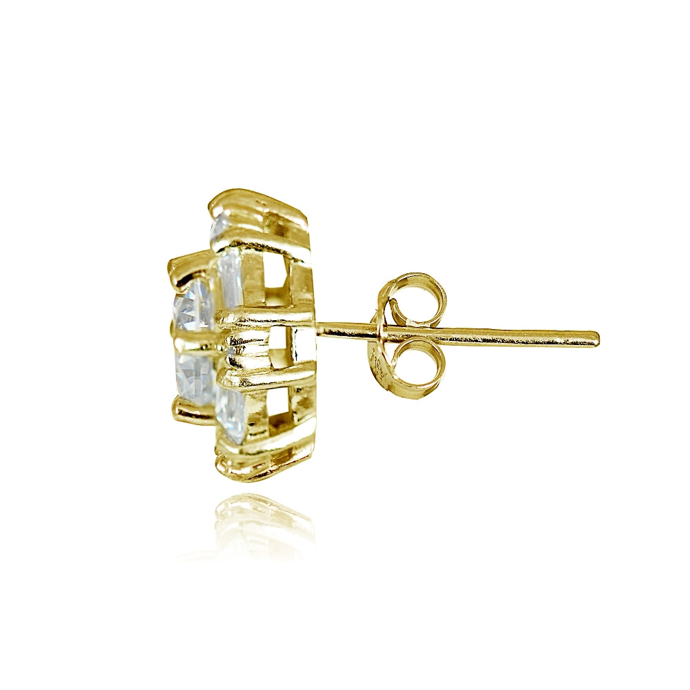 Gold over Sterling Silver 4.38ct Cubic Zicronia Baguette-Cut Flower Stud Earring-4