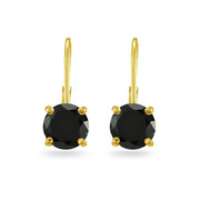 Yellow Gold Flashed Sterling Silver Black Cubic Zirconia Round 7mm Leverback Earrings