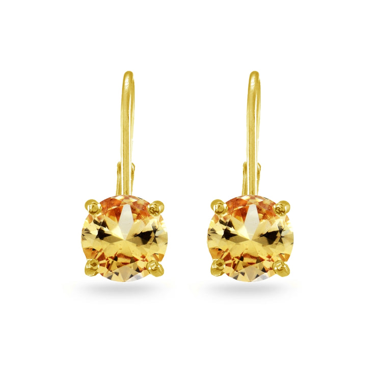 Yellow Gold Flashed Sterling Silver Champagne Cubic Zirconia Round 7mm Leverback Earrings