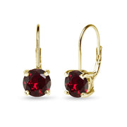 Yellow Gold Flashed Sterling Silver Polished Created Ruby 7mm Round Dainty Leverback Earrings