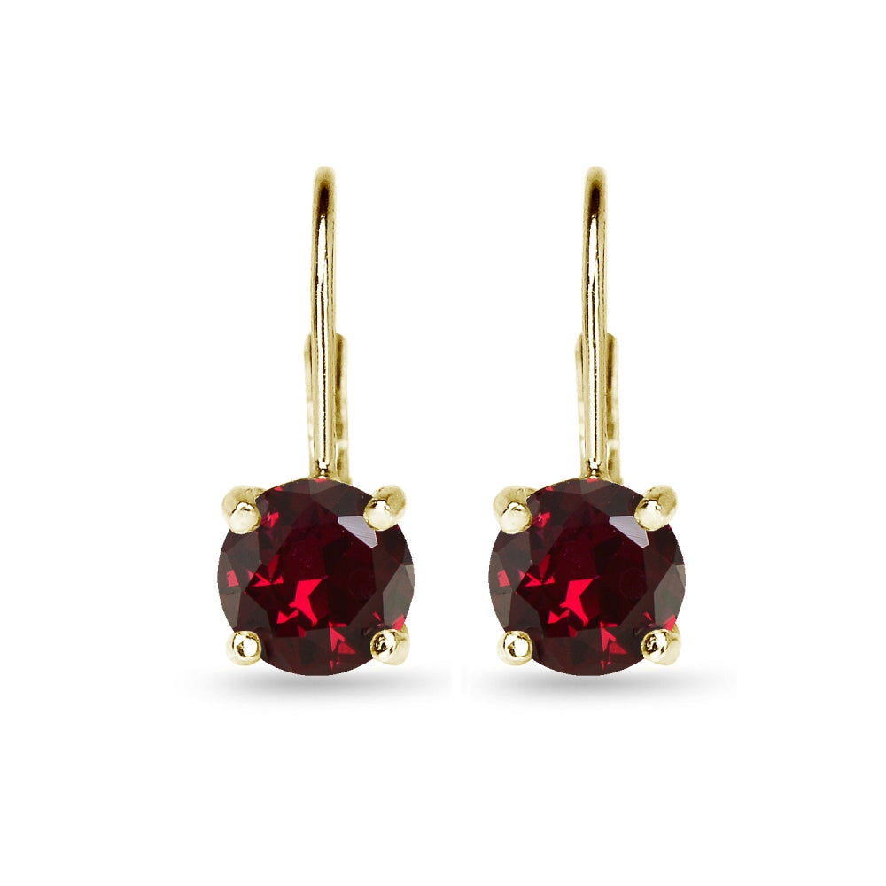 Yellow Gold Flashed Sterling Silver Polished Created Ruby 7mm Round Dainty Leverback Earrings-2