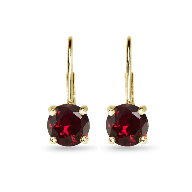 Yellow Gold Flashed Sterling Silver Polished Created Ruby 7mm Round Dainty Leverback Earrings
