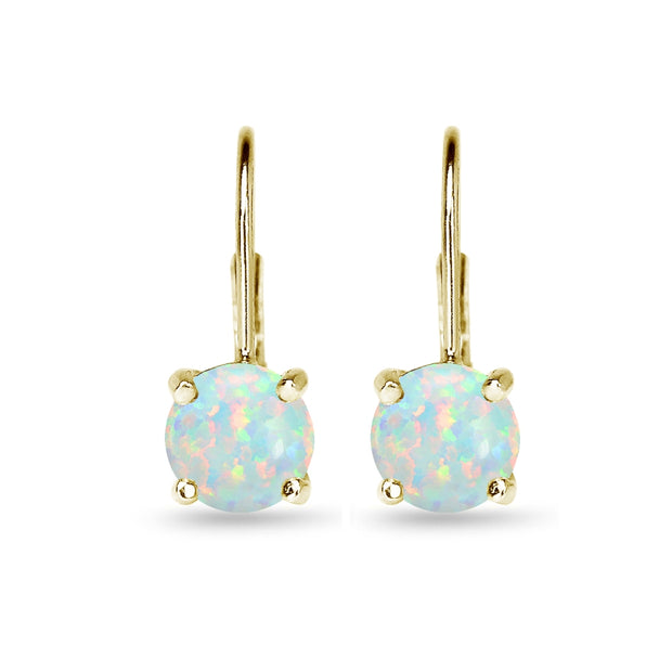 Yellow Gold Flashed Sterling Silver Polished Created Opal 7mm Round Dainty Leverback Earrings