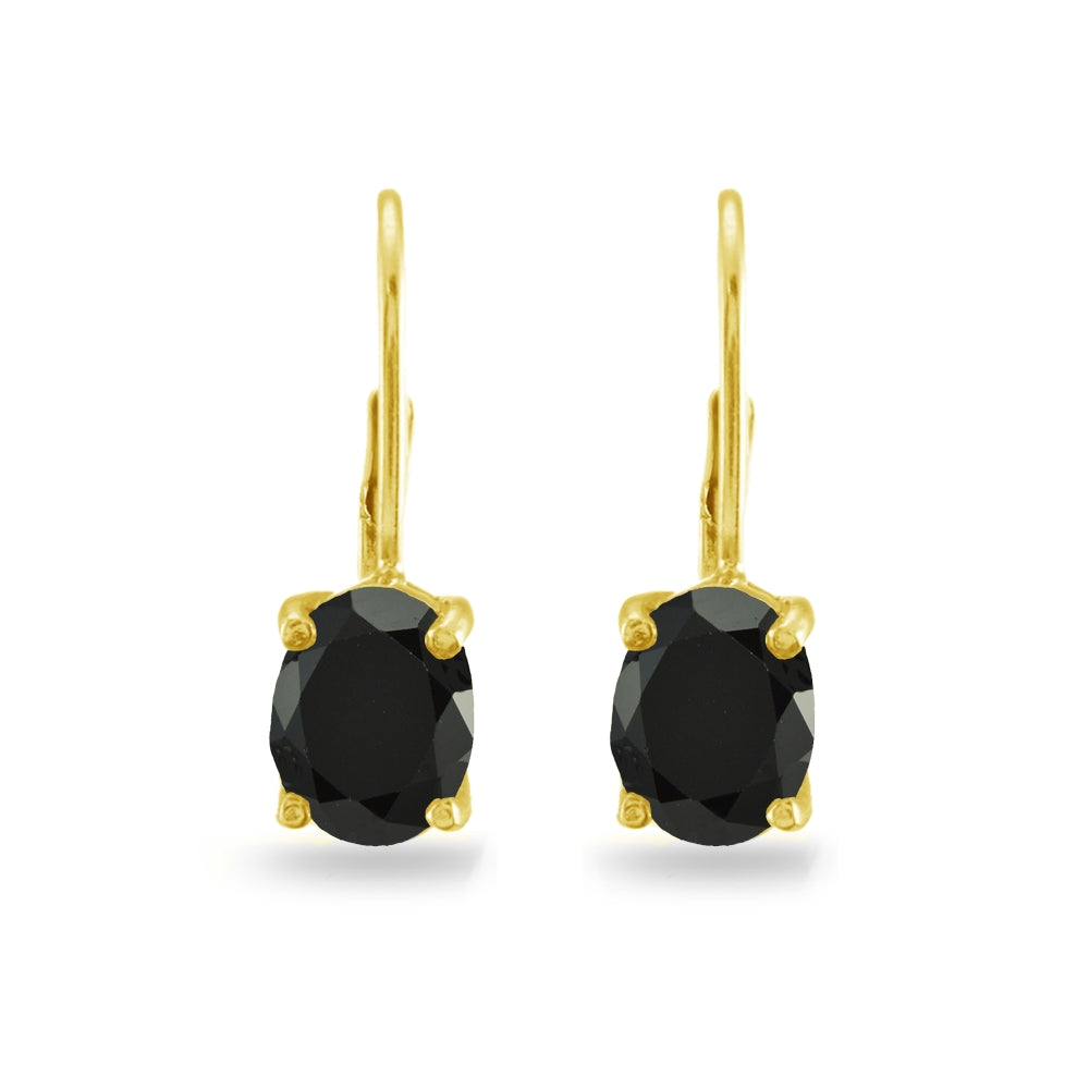 Yellow Gold Flashed Sterling Silver Black Cubic Zirconia Oval 8x6mm Leverback Earrings-3